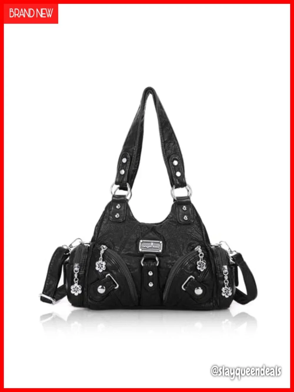 Small Hobo Shoulder Bag Faux Leather Multi-Pocket Tote with Zipper